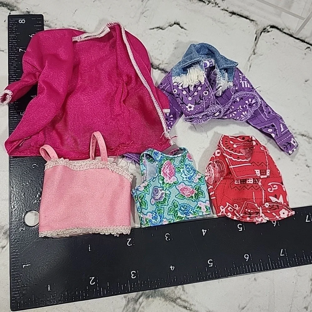Vintage 90s‎ Barbie Doll Clothes Lot Of Tops Bandana Western Pink Satiny